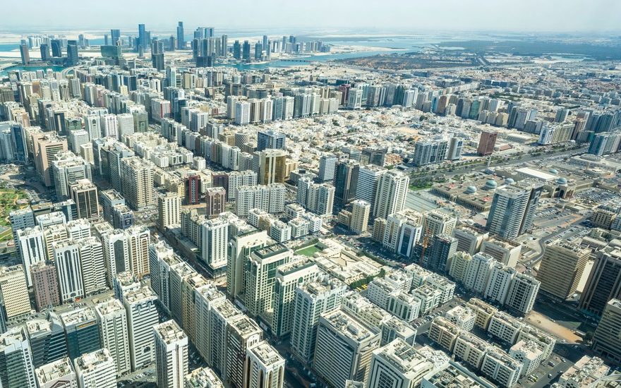 Aerial view of dense apartment blocks in central Abu Dhabi