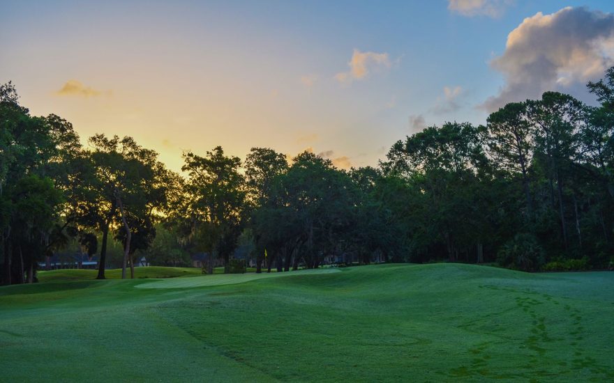 Golf course greens at dusk